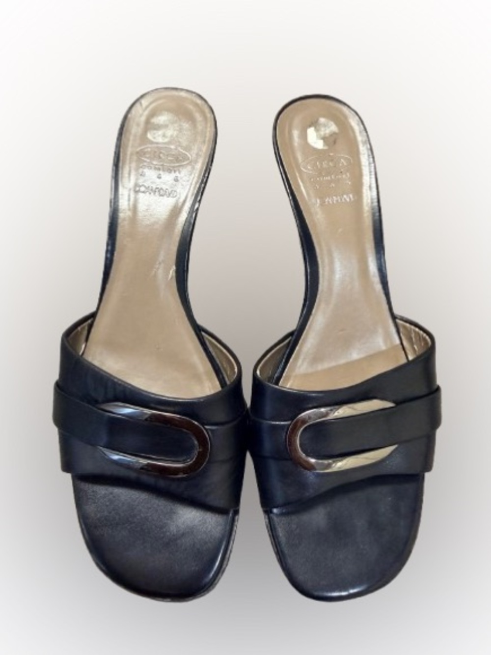 Circa by Joan & David Black Slide Sandal Buckle Accent Comfort Heels Women’s 8.5